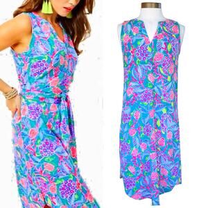 Lilly Pulitzer Nalia Midi Dress Size XS Maldives Green Turtle Wave